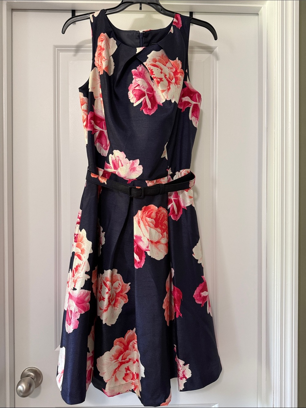 Jessica Howard Navy Floral Midi Dress with Pink and Cream Blooms